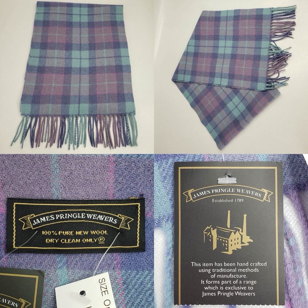 James Pringle Weavers Hamilton 100% New Wool Scarf Blue Purple Plaid